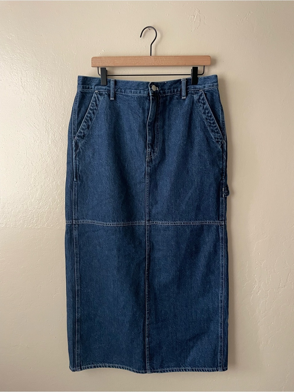 Madewell high rise straight midi denim skirt